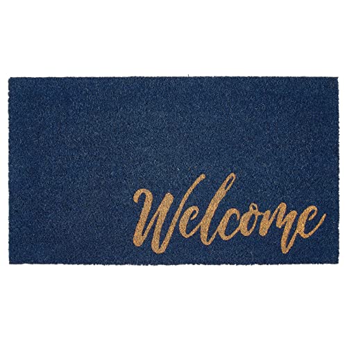 mDesign Decorative Doormat – Natural Coir Doormat with Script Writing – Welcome Mat for Indoor and Outdoor Use – Black/Brown