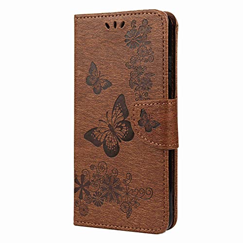 Reevermap Samsung S21 FE Case, Galaxy S21 FE 5G Case, Shockproof Flip Wallet Card Slots PU Leather Embossed Butterfly Stand Magnetic Cover for Sa