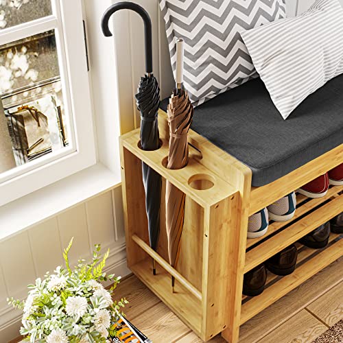 FORABAMB Shoe Bench, Shoe Storage Bench with Padded Cushion, Entryway Bench with Flip-Open Storage Box, Multifunctional Shoe Organizer Shelf with