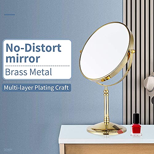 DOWRY 1x/10x Magnifying Mirror on Stand - Gold Table Mirror - Shaving Mirrors Free Standing - Bathroom Makeup Mirror on Stand - 360 ° Rotatable D