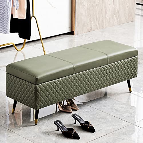 Leather Storage Bench,Premium Storage Bench End of Bed Upholstered Bench,Modern Bedroom Bench Entryway Bench with Storage-Green 100x40x45cm(39x16