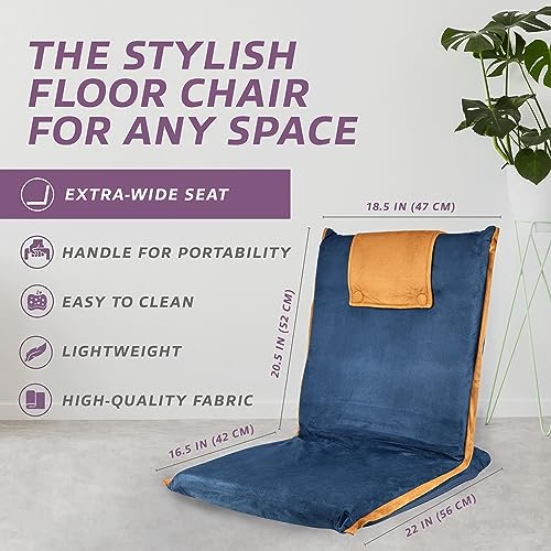 bonVIVO Floor Chair - Easy III Folding Meditation Chair w/Handle - Portable, Padded Floor Chair with Back Support for Camping & Gaming - Floor Se