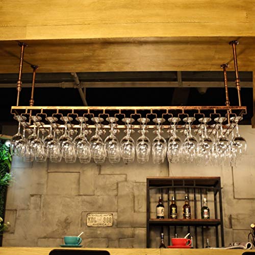 Hanging Wall Upside Down Storage Rack Wine Wrought Iron Inverted High Cup Holder J1114, PIBM, Gold, 90cm*35cm