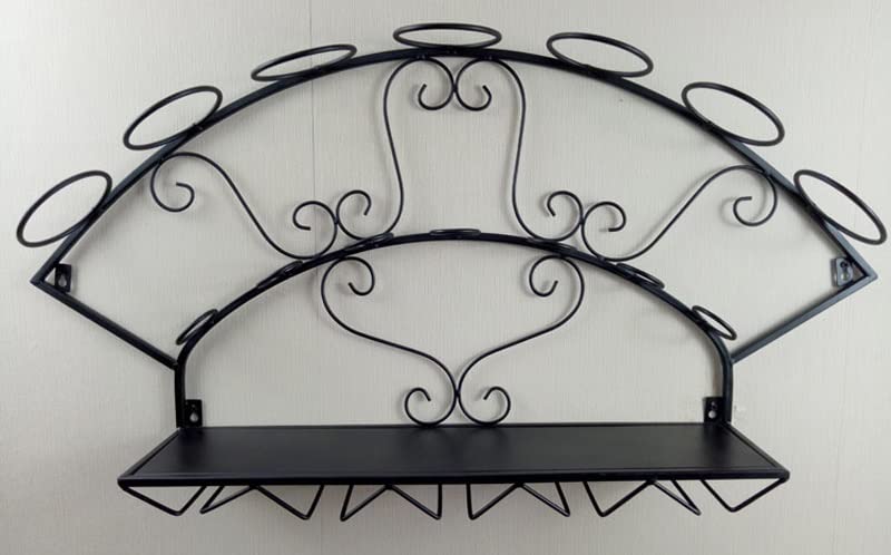 LUKEO Wine Rack Wall Hanging Wall Rack Personality Support European Retro Wrought Iron Display Cabinet