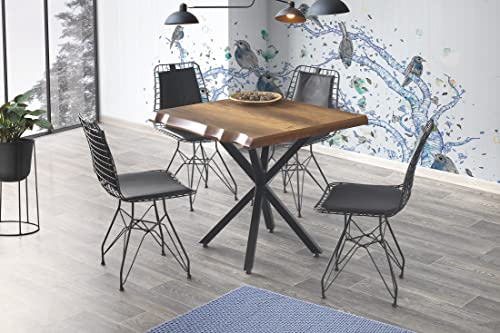 Generisch Dining Room Table Wood Metal Legs Vintage 80 x 80 cm