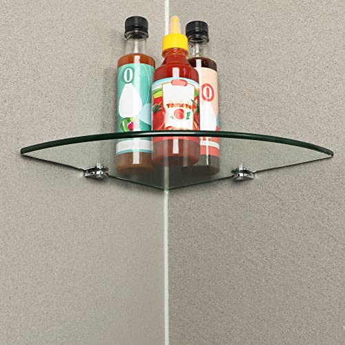 SAYAYO 250MM (7MM Thick) Bathroom Glass Corner Shelf  Glass Shelf Wall Mounted Tempered Transparent Glass with Chromed Shelf Brackets, EGBL1012S-
