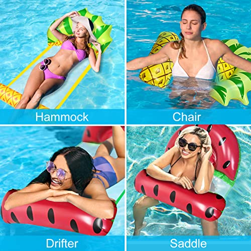 FORMIZON 2 Pcs Pool Float Hammock, 4-in-1 Multi-Purpose Inflatable Hammock with 2 Pcs Floating Cup Holder, Swimming Pool Watermelon Pineapple Por