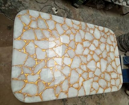 36 x 72 Inches Unique Pattern Office Meeting Table Top with Resin Art White Quartz Stone Dinner Table for Home and Villa Furniture Decor