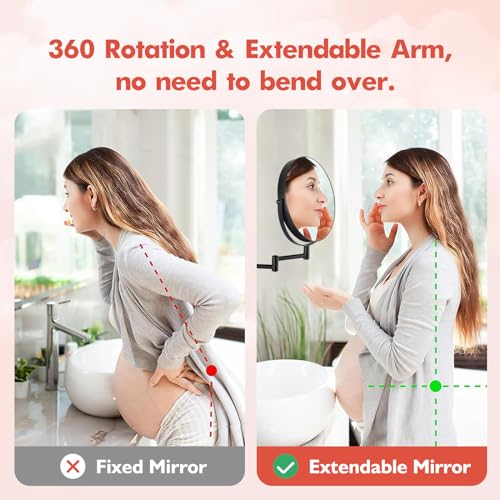 DASLAVA 8.5 Inch Wall Mounted Makeup Mirror Magnifying Mirror for Shaving Double Sided 1X/10X Cosmetic Mirror 360°Swivel Extendable Bathroom Mirr