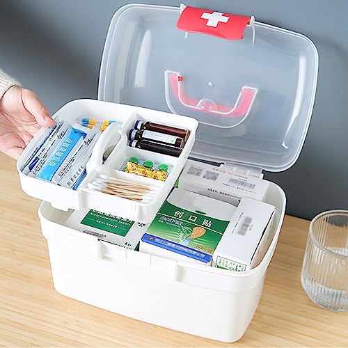 Hpory Medicine Storage Box, Portable Medicine Box Medicine Organiser Box with Handle Buckle, Layering First Aid Medicine Box Dustproof Medicine O