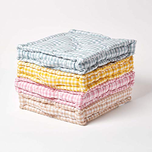HOMESCAPES Pink & White GINGHAM Check Floor Cushion - 100% Cotton - 40 x 40 x 8 cm Square - Indoor - Garden - Dining chair booster Seat Cushion P