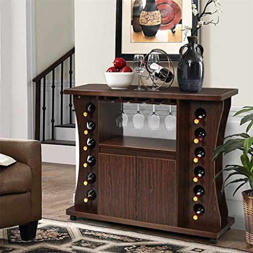 DSHGDJF Rolling Buffet Sideboard Wooden Bar Storage Cabinet W/Wine Rack & Glass Holder