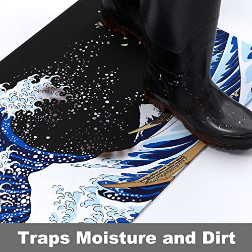 Rnivvi Front Door Mat, 30"x17" Wave Theme Indoor Outdoor Welcome Mat, Heavy Duty Low Profile Anti-Slip Entryway Rug for Home Entrance, Floor, Pat