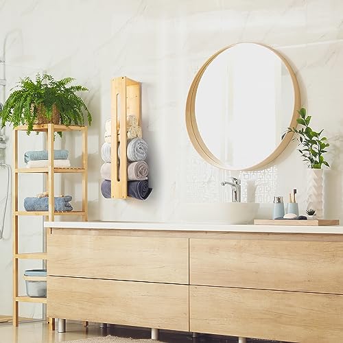 HYNAWIN Bathroom Wall Towel Rack Bamboo Bath Towel Holder for Towel Storage Wall Design Storage Organizer for Large Towels, Small Towels, Hand To