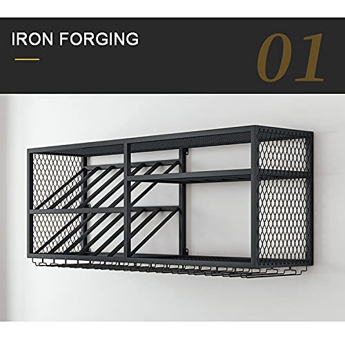 KEppd 2-Tier Floating Shelves Wall-Mounted Wine Rack, Bottles and Glass Holder, Metal Wine Storage Rack Organizer, Wine Display Shelf for Home Ki
