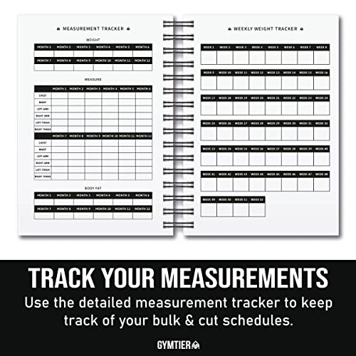 GYMTIER Workout Training Journal - A5 Gym Fitness Log Diary - 200 Pages Track your workouts - One Rep Max Tracker - Body Weight Goals & Tracking