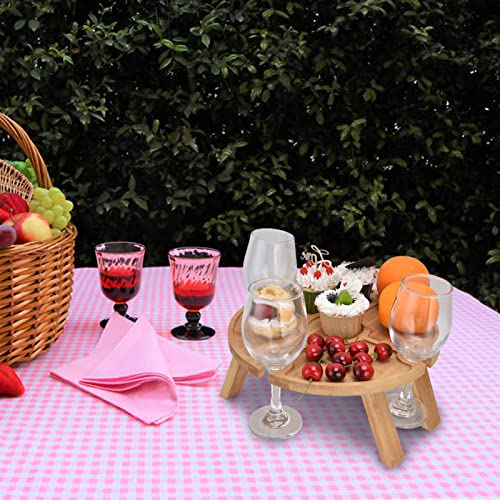 FTVOGUE Outdoor Picnic Table Wooden Folding Table with Wine Glass Holder for Family Hiking Camping Outdoor Dinner