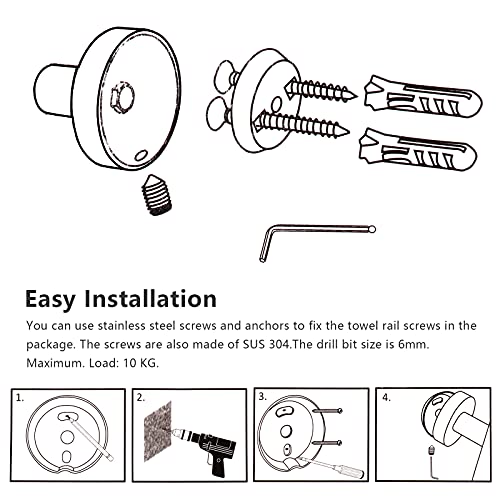 Knpwer Towel Ring 304 Stainless Steel Matte Black Towel Holder Round Shape Hand Towel Holder with Screws for Bathroom