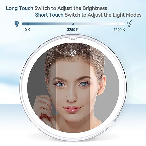 MIYADIVA 20X Magnifying Mirror with Light, Lighted Magnifying Mirror with Suction Cup and Tweezers, 3 Color Magnifying Makeup Mirror, 360 Rotatio