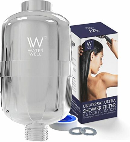 WaterWell 8 Stage Shower Head Filter - 95% Removal of Chlorine and Water Impurities for Healthier Hair and Skin - 2 Cartridges Included - No Tool