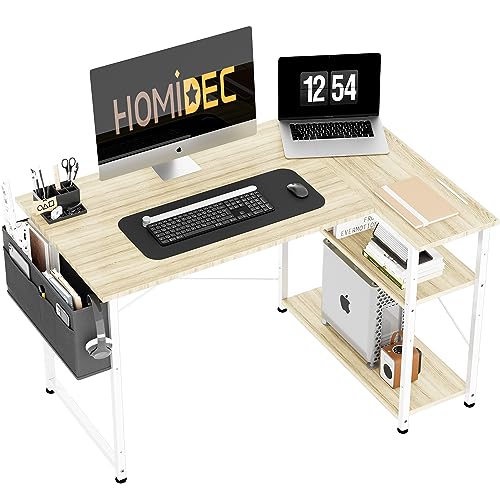HOMIDEC L Shaped Desk 100CM Computer Desk Study Office Desk Gaming Desk Writing Table With Bookshelf Reversible Corner Desk For Home Office Studi