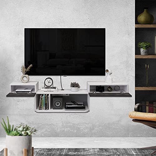 Pmnianhua Floating TV Shelf, 70" Wall Mounted Floating TV Stand Media Console TV Cabinet, Floating Entertainment Center with 2 Doors for Bedroom