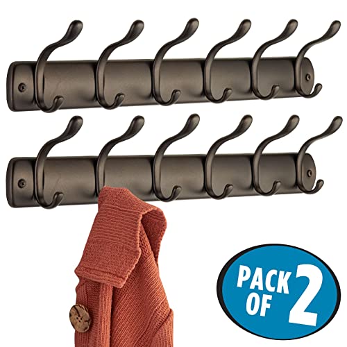 mDesign Wall Mounted Coat Rack - Coat Rail with 6 Door Coat Rails for Jackets, Robes, Scarves and Towels - Wardrobe Coat Rack - Bronze - Pack of