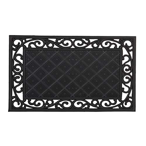 Relaxdays Rubber Anti-Slip Doormat with Floral Pattern in Cast Iron-Look Welcome Mat with Weather-Proof Rubber Size: 1 x 75 x 45 cm, Black