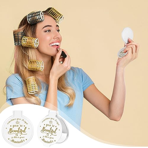 Gulfmew 2.76 Inch 36 Pcs Inspirational Compact Mirror Bulk Round Makeup Glass Mirror Personal Purse Pocket Mini Mirror Gifts for Women Girls Cowo