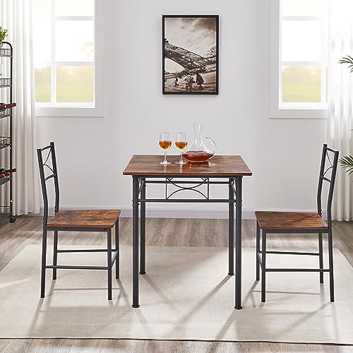 MEGOIVARTEN 3 Piece Small Square Dining Table Set for Kitchen Breakfast Nook, Pub Dining Set, Modern Square bar Table and Stools for 2, Wood Grai