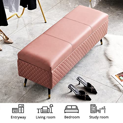 Leather Storage Bench,Premium Storage Bench End of Bed Upholstered Bench,Modern Bedroom Bench Entryway Bench with Storage-Green 100x40x45cm(39x16