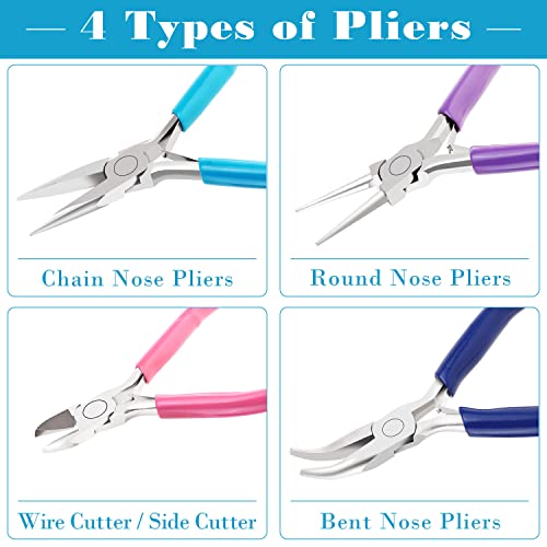 Jewelry Pliers, Shynek 4pcs Jewelry Making Tools Kit with Needle Nose Pliers/Chain Nose Pliers, Round Nose Pliers, Wire Cutters and Bent Nose Pli
