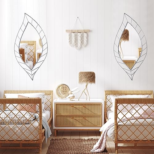 Chunful 2 Pack Wall Mirrors 36 x 18 Inch Decorative Leaf Mirror Artistic Modern Mirror Leaves Shaped Mirrors Decor for Living Room, Bedroom, Bath