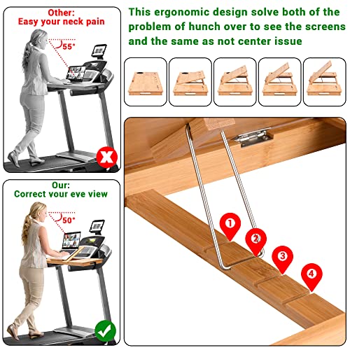 JOSHMAR Treadmill Laptop Desk – Premium Walking Desk Connected with Riser, Cup and Phone Holder. Adjustable Ergonomic Bamboo Treadmill Laptop Hol