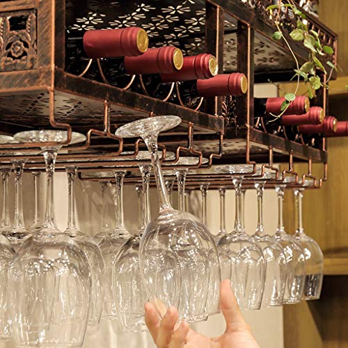 Industrial Vintage 2-Tier Wine Racks Wall Mounted, Rustic Metal Hanging Wine Bottle Holder Goblet Stemware Rack, Wall Wine Holder for Bar Wine Ce