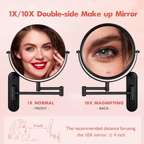 DASLAVA 8.5 Inch Wall Mounted Makeup Mirror Magnifying Mirror for Shaving Double Sided 1X/10X Cosmetic Mirror 360°Swivel Extendable Bathroom Mirr