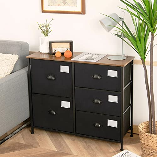 FGHOEV 5 Drawer Dresser Fabric Storage Tower Unit For Bedroom Hallway Closets
