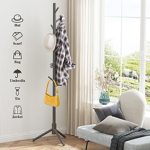 Z&L HOUSE Coat Racks Free Standing, Simple Solid Wooden Coat Tree, 8 Hooks and Adjustable Size Coat Hanger Stand, Used in the Office Bedroom Livi