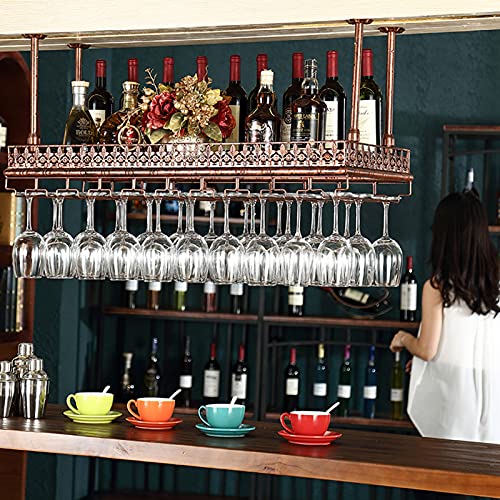 KEppd Wine Rack Wall Mounted - Ceiling Decoration Wine Glass Rack, Vintage Wine Bottle Holder, for Bars, Restaurants, Kitchens Stemware Holder, V