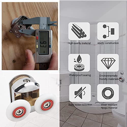 Shower Door Rollers, 4pcs 25mm Sliding Shower Doors Wheels Replacement Roller Runner Wheel 2 Top & 2 Bottom Chrome Plated Door Roller