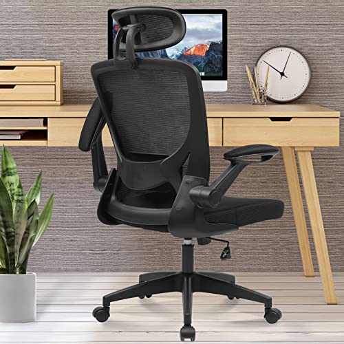 KERDOM Ergonomic Office Chair, Breathable Mesh Desk Chair, Lumbar Support Computer Chair with Headrest and Flip-up Arms, Swivel Task Chair, Adjus