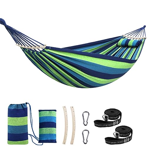 Chihee Cotton Hammock Large Soft Breathable Camping Hammock Holds Up to 660lbs Portable Tree Hammock with Detachable Spreader Bar Pillow 2 Strong
