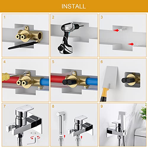 Ibergrif M22019 - Muslim Shower Mixer Kit, Hot and Cold Bidet Spray with Shattaf Sprayer, Hose Pipe, Chrome, Silver