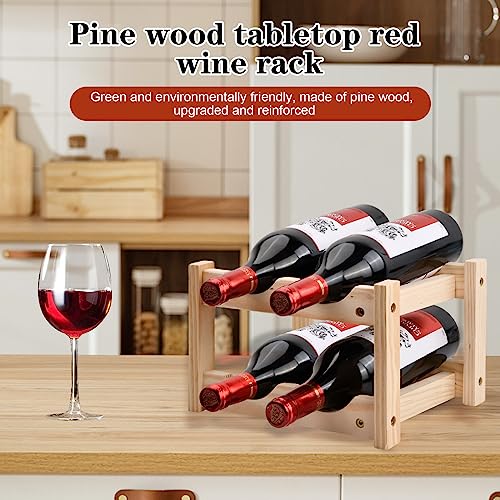 Fangehong Wooden Wine Rack, 3 Tier 6 Bottles Wine Bottle Display Shelves, Free Standing Wine Storage Holder, Wine Racks for Kitchen Pantry Wine C