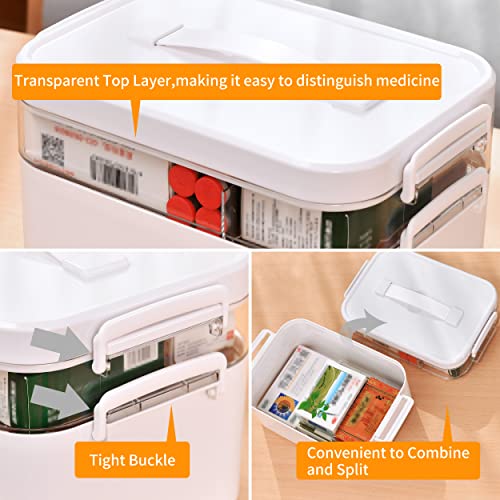 Liangduo Medical Box Storage Box, Fold 2-Layer First Aid Box,Portable Medicine Container Box With Mini 3 Compartment,Household Medicine Cabinet O