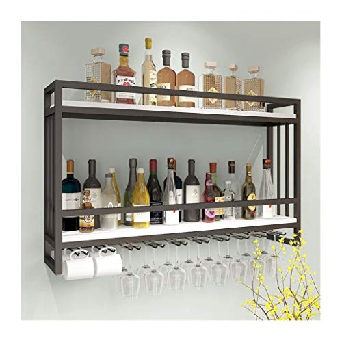 EYLINK Creative wall wine display rack, hanging wine rack, rack,Nordic wrought iron, solid wood wine rack, wall hanging wine cabinet (Color : Gol