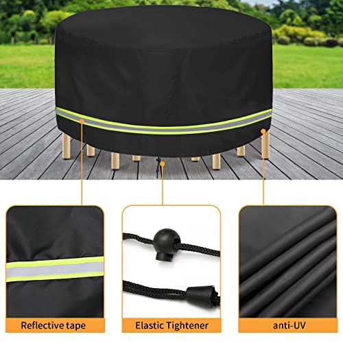 Hoypeyfiy Patio Furniture Covers Waterproof - 420D Heavy Duty Fabric Round Garden Table Furniture Covers Fit for Outdoor Dining Table Cover and P