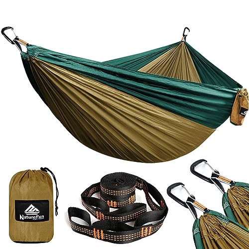 NATUREFUN Ultra-Light Travel Camping Hammock | 300kg Load Capacity,(300 x 200 cm) Breathable,Quick-drying Parachute Nylon | 2 x Premium Carabiner
