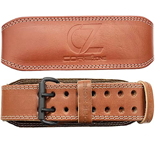 COREZONE Genuine Leather 4" Weight Lifting Belt for Men and Woman Gym Belt Lumbar Back Support for Deadlifts Squats Powerlifting Weightlifting He