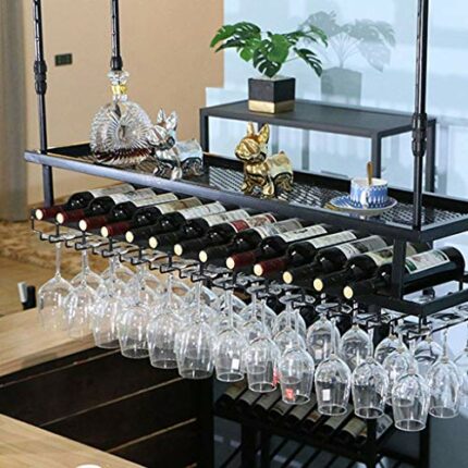 OUSIKA Wine Racks,Ceiling-Type Wine Holder/Adjustable Wine Bottle Holder Hanging Wine Glass Racks/Goblet Stemware Racks